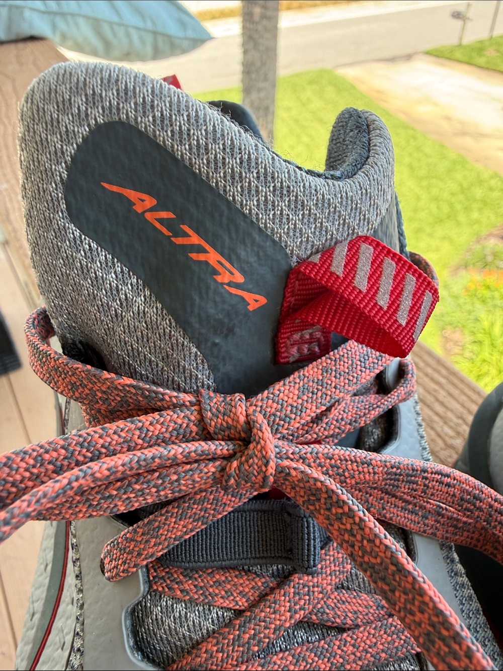 Altra Gray and Red Women's Trail Running Shoes - Picture 2 of 14
